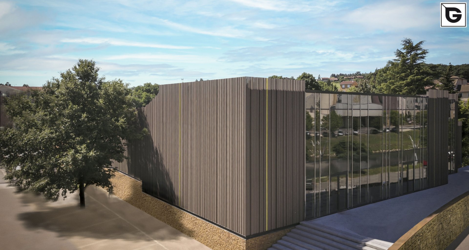 Institutionelle Einrichtungen_Offene Fassadenverkleidung - verti._Sporteinrichtung