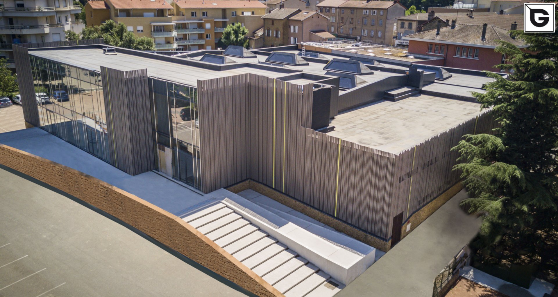 Institutionelle Einrichtungen_Offene Fassadenverkleidung - verti._Sporteinrichtung