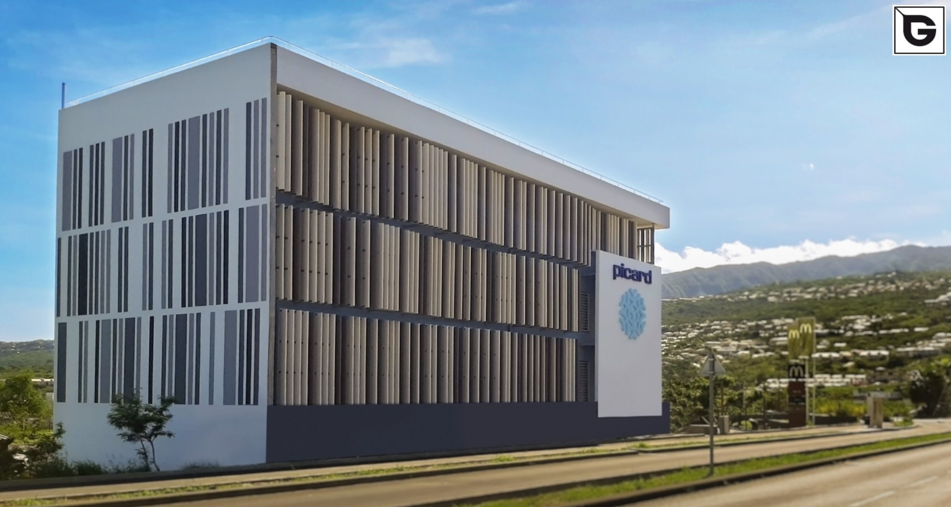 Kaufmännische Gebäude_Offene Fassadenverkleidung - verti._Einkaufszentrum